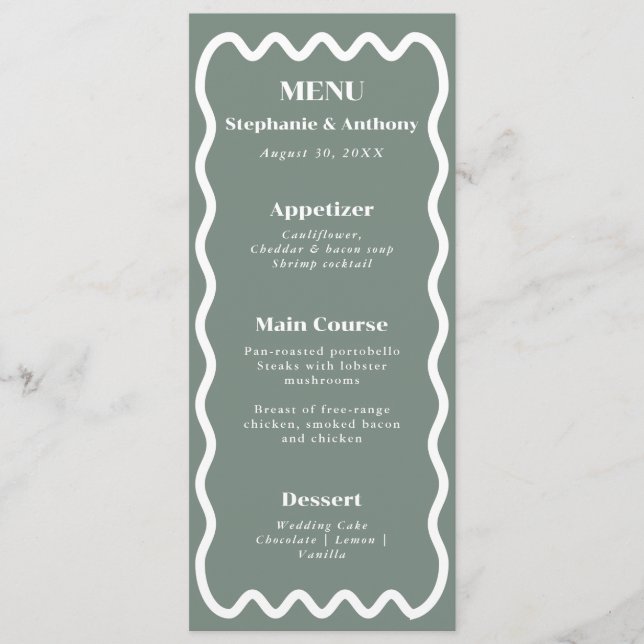 Menu Casamento Verde de Sage de Borda Vazia na Retro do (Frente)