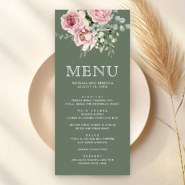 Menu Casamento Verde de Salva Eucalipto Floral Rosa Cor