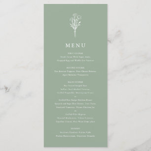 Menu Casamento Verde do Buquê Floral Minimalista Sage