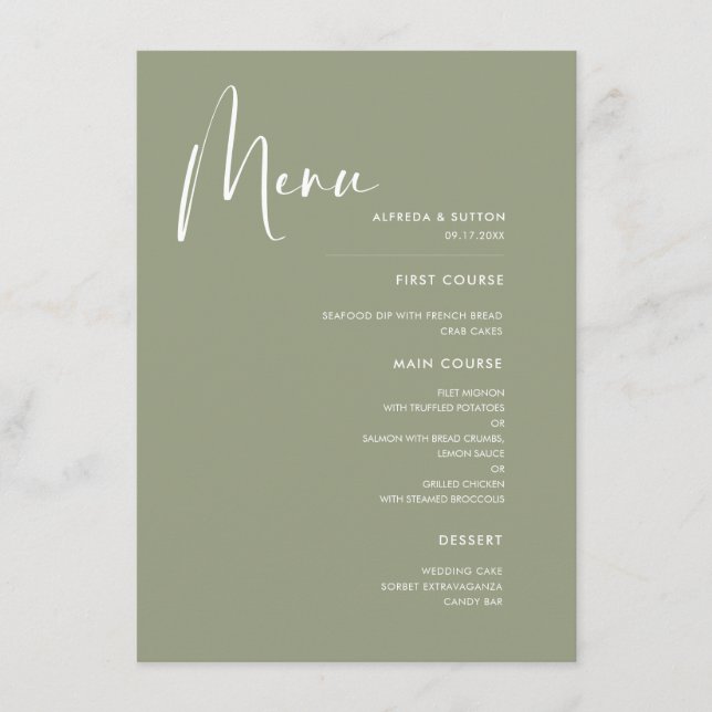 Menu Casamento verde Elegante e moderno Sage (Frente)