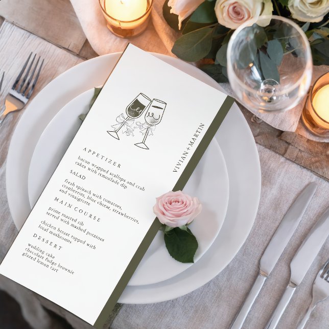 Menu Casamento Verde Elegante em Madeira de Oliveira (Criador carregado)