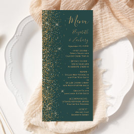 Menu Casamento Verde Escuro Brilho Dourado Moderno