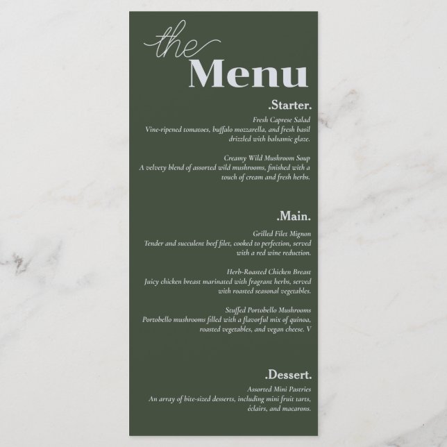 Menu Casamento Verde Escuro de Flair Moderno e Elegânci (Verso)