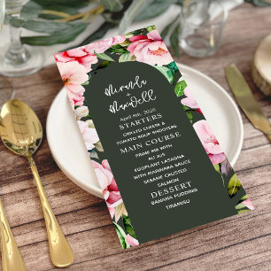 Menu Casamento Verde Escuro de Magnolia Peony Floral