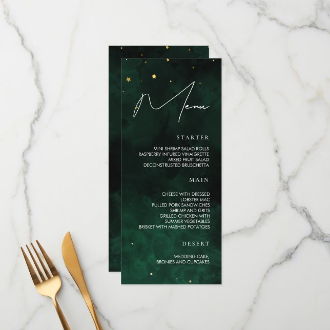 Menu Casamento Verde Escuro Dourado (Frente/Verso In Situ)