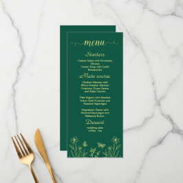 Menu Casamento verde-esmeralda de flor de ouro romântic