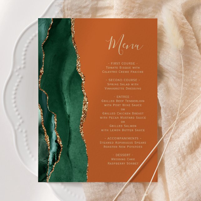 Menu Casamento Verde Esmeralda Dourado Laranja Queimada (Criador carregado)