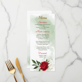 Menu casamento verde-flores brancas vermelhas