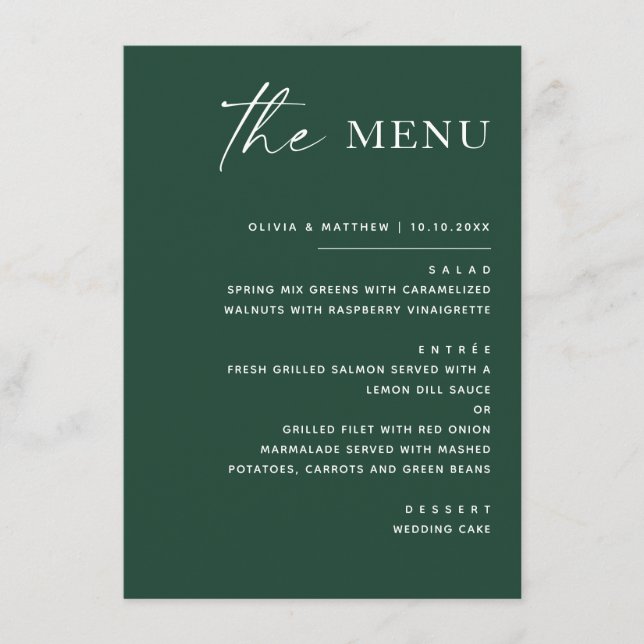 Menu Casamento Verde Floresta Escura | Floresta Moderna (Frente)