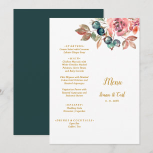 Menu Casamento Verde MARY Watercolor Rosa Emerald