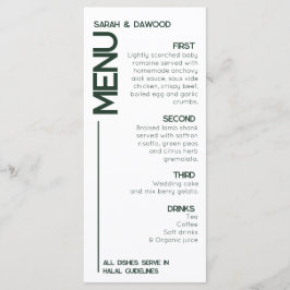 Menu Casamento Verde Mínimo e Elegante Muçulmano Branco