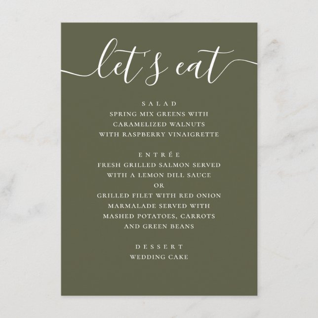 Menu Casamento Verde Oliva Suave. Recepção Moderna no J (Frente)