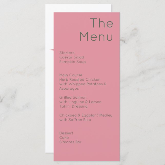 Menu Casamento Verde-Rosa Moderno e Rosa (Frente/Verso)