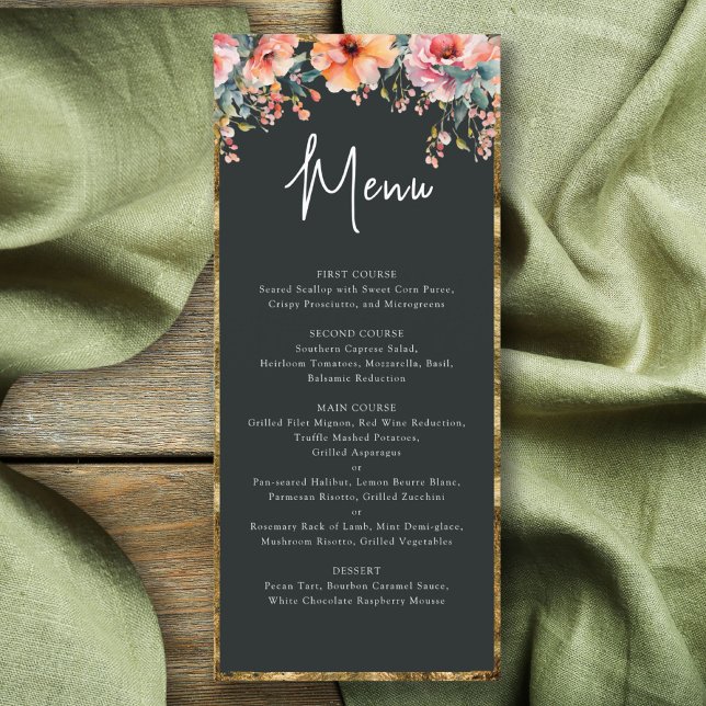 Menu Casamento Verde Rustic Floral Dourado Frame Sage (Rustic Floral Gold Frame Sage Green Wedding Menu)