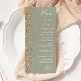 Menu Casamento Verde Sage com Brilho Dourado Moderno
