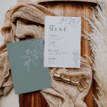 Menu Casamento Verde Sage com trabalho de arte flo<br><div class="desc">Este menu é caracterizado pelo estilo boho, trabalho de arte floral e cor verde-sábio, com uma mistura de diferentes estilos de fonte, muitas vezes em diferentes tamanhos, para criar um aspecto exclusivo e eclético que faz desses menus uma estética natural. Impresso em estoques de cartolina de alta qualidade, eles certamente...</div>