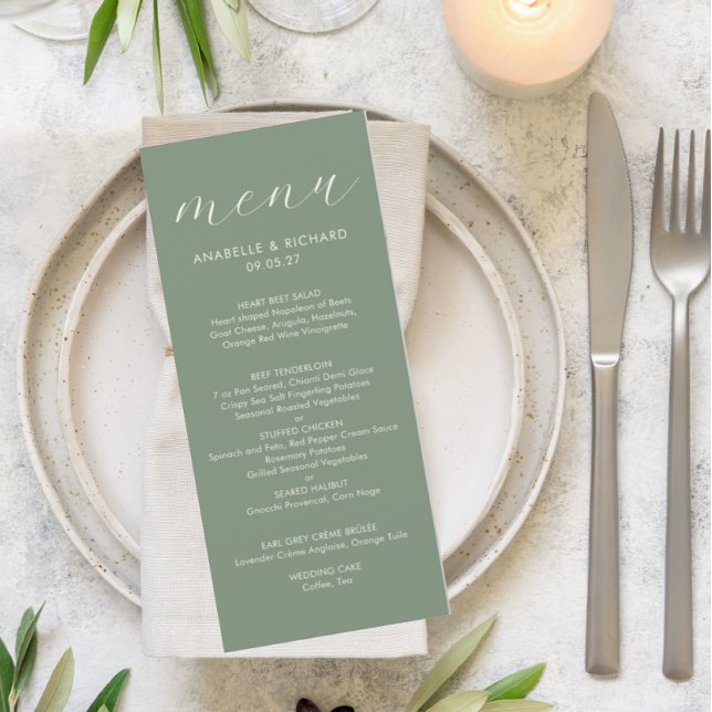 Menu Casamento Verde Sage Moderno Minimalista (Criador carregado)