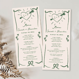 Menu Casamento Verdes Retrorna Desenhado à Mão Elegante