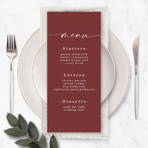 Menu Casamento Vermelho Cinamão de Vinho Verde Cor Sóli