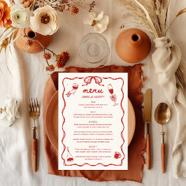 Menu Casamento Vermelho de Desenho Escrito à Mão Desenh