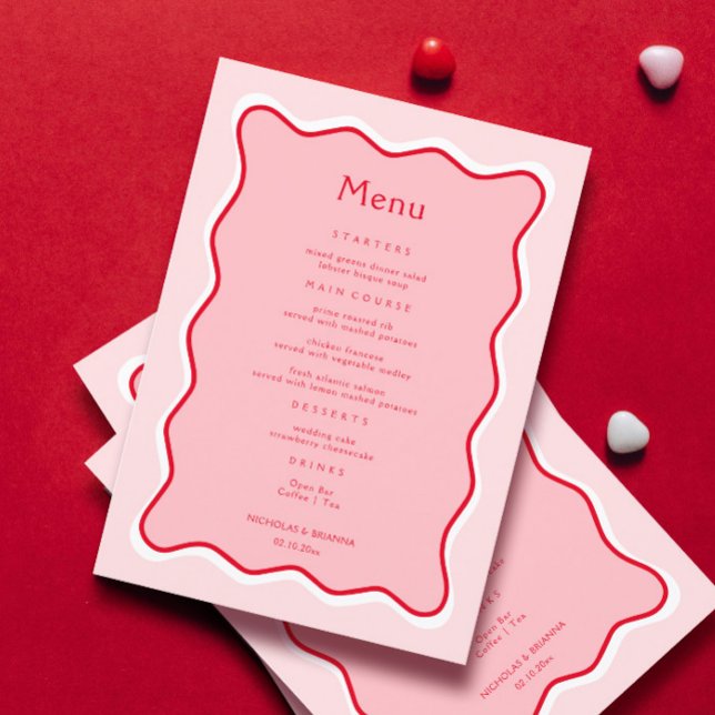 Menu Casamento Vermelho e Cor-de-Rosa com Namorados Fun (Criador carregado)