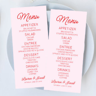 Menu Casamento Vermelho e Rosa Mínimo Moderno