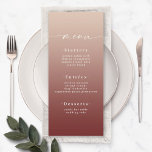 Menu Casamento Vermelho Elegante de Champagne e Cinnamo<br><div class="desc">Menus De Janto Elegante De Champanhe De Ombre E Recepção de casamento Vermelha De Cinnamon. Este moderno Chic Menu Card é simples, clássico e elegante, com um sutil desvanecimento do gradiente ombre e uma bonito letra de caligrafia com script de assinatura com caudas. Mostrada na nova estrada. Disponível em várias...</div>