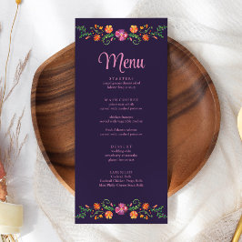 Menu Casamento Vibrante Floral Fiesta Mexicana Roxo