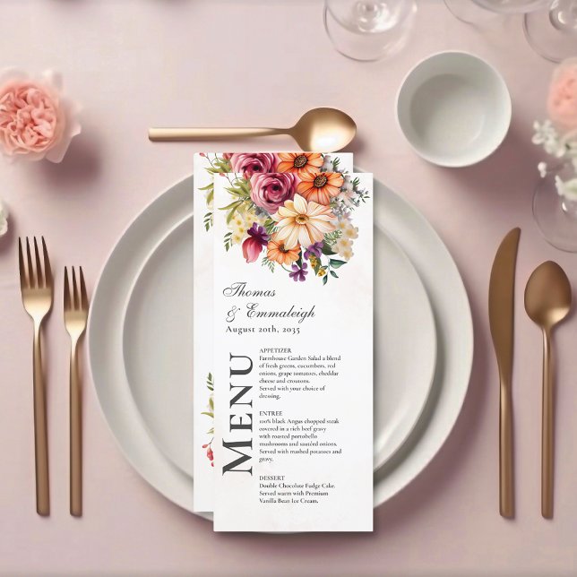 Menu Casamento Vibrante Floral Por Aquarela (Criador carregado)