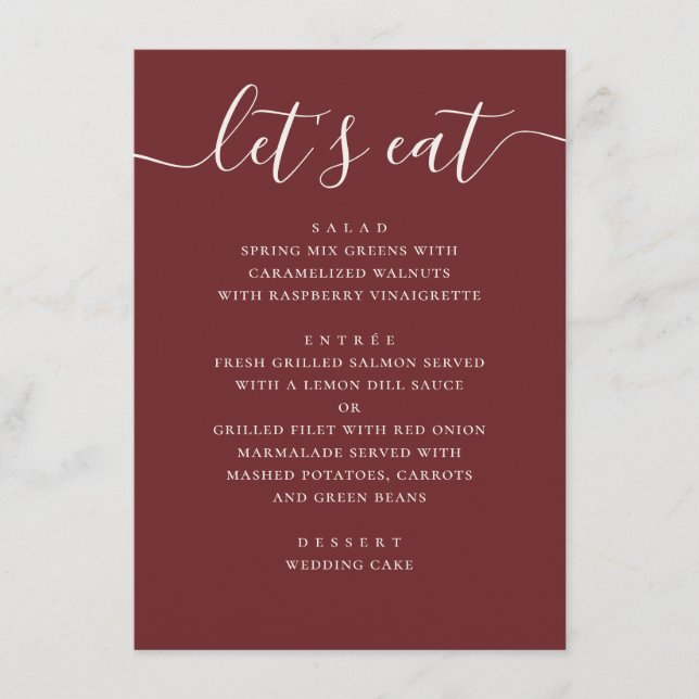 Menu Casamento Vinho Vermelho Escuro | Noite Romântica  (Frente)