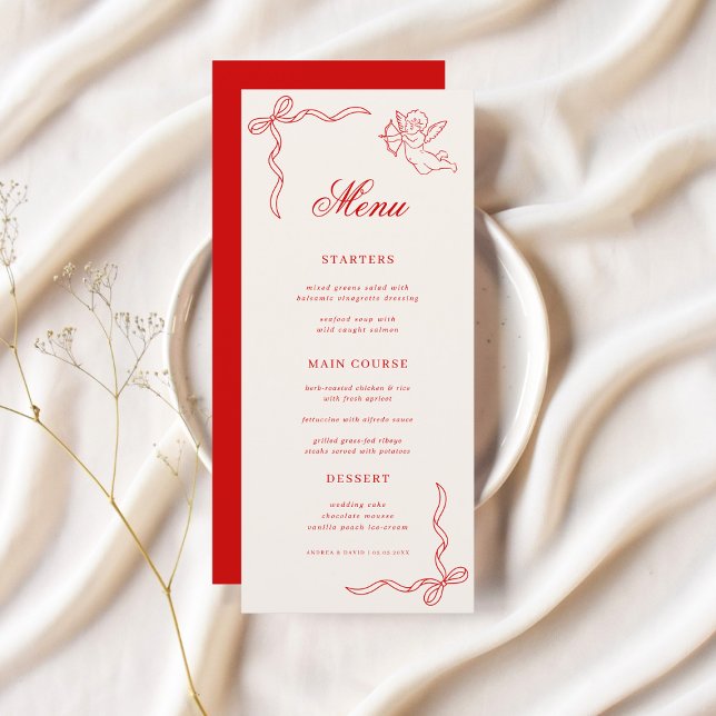 Menu Casamento Vintage Cupido Vermelho Querubim Desenha (Criador carregado)
