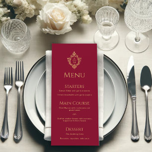 Menu Casamento vintage de repouso Dourado Faux Burgundy