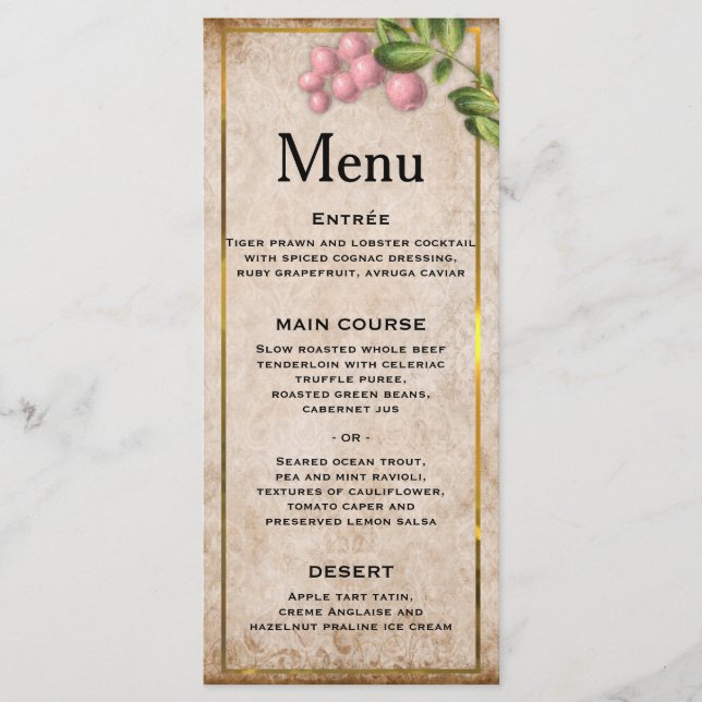 Menu Casamento Vintage Pink Berries (Frente)