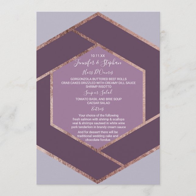 Menu Casamento Violet Lilac Purple Rosa Dourado He (Frente)