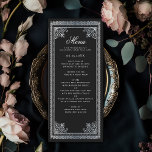Menu Casamento Vitoriano de Prata Gótica Vintage<br><div class="desc">Design de casamento elegante e moderno inspirado por um estilo de arte victoriano gótico. Design não é folha de papel real. Correspondência de Itens em nosso compro para um tema completo de festa.</div>