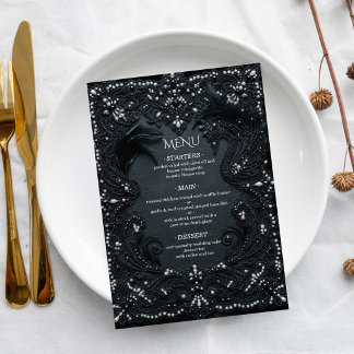 Menu Casamento Vitoriano de Renda Gótica de Luxo