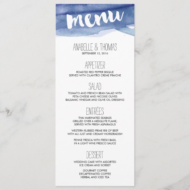 Menu Casamento Wash Blue Watercolor (Frente)