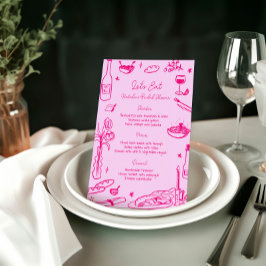 Menu Casamento Whimsical Desenhado à Mão Rosa Quente