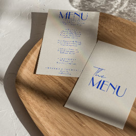 Menu Casamento Whimsical Retro Francês Azul Moderno