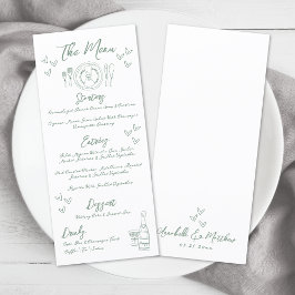 Menu Casamento Whimsical Verde Desenhado à Mão
