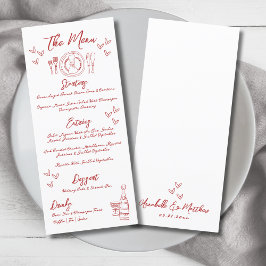 Menu Casamento Whimsical Vermelho Francês Desenhado À M