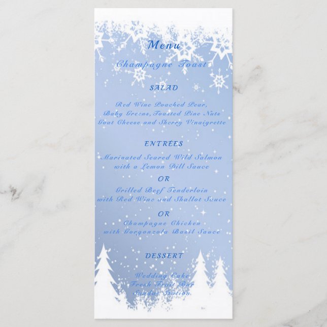 Menu Casamento Wonderland de inverno, neve, festa de Na (Frente)