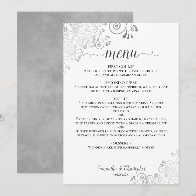 Menu Casamentos Brancos Elegantes e Sofisticados com Cu (Frente/Verso)