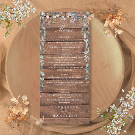 Menu Cascata Floral de Madeira Rústica Monograma Jantar