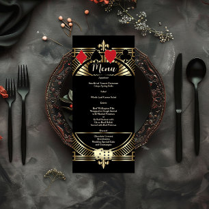 Menu CasinoGold Black Art Deco Roaring 20s Wedding