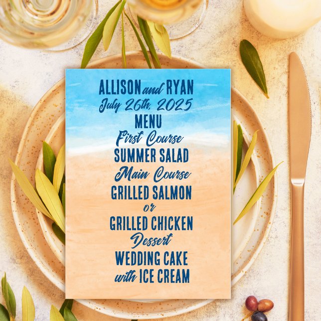 Menu Casual Watercolor Beach Wedding (Criador carregado)