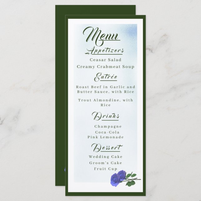 Menu Católico Misty-Blue e Green Wedding (Frente/Verso)