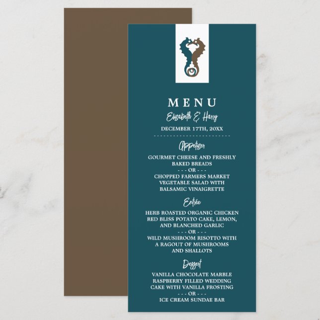 Menu Cavalo-do-mar Romance, Casamento de praia (Frente/Verso)