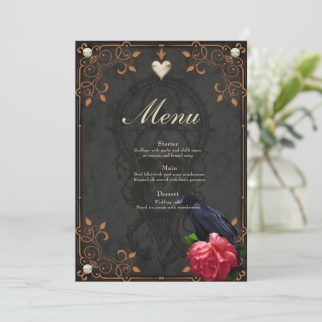 Menu Caveira Gótica e Raven. (Em pé/Frente)