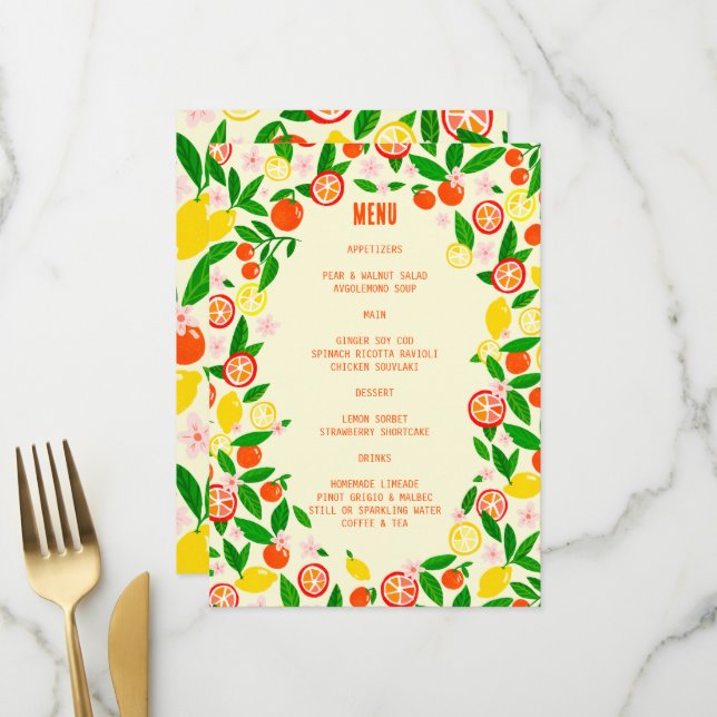 Menu Celebração de Citros noiva personalizada verão fru (Frente/Verso In Situ)